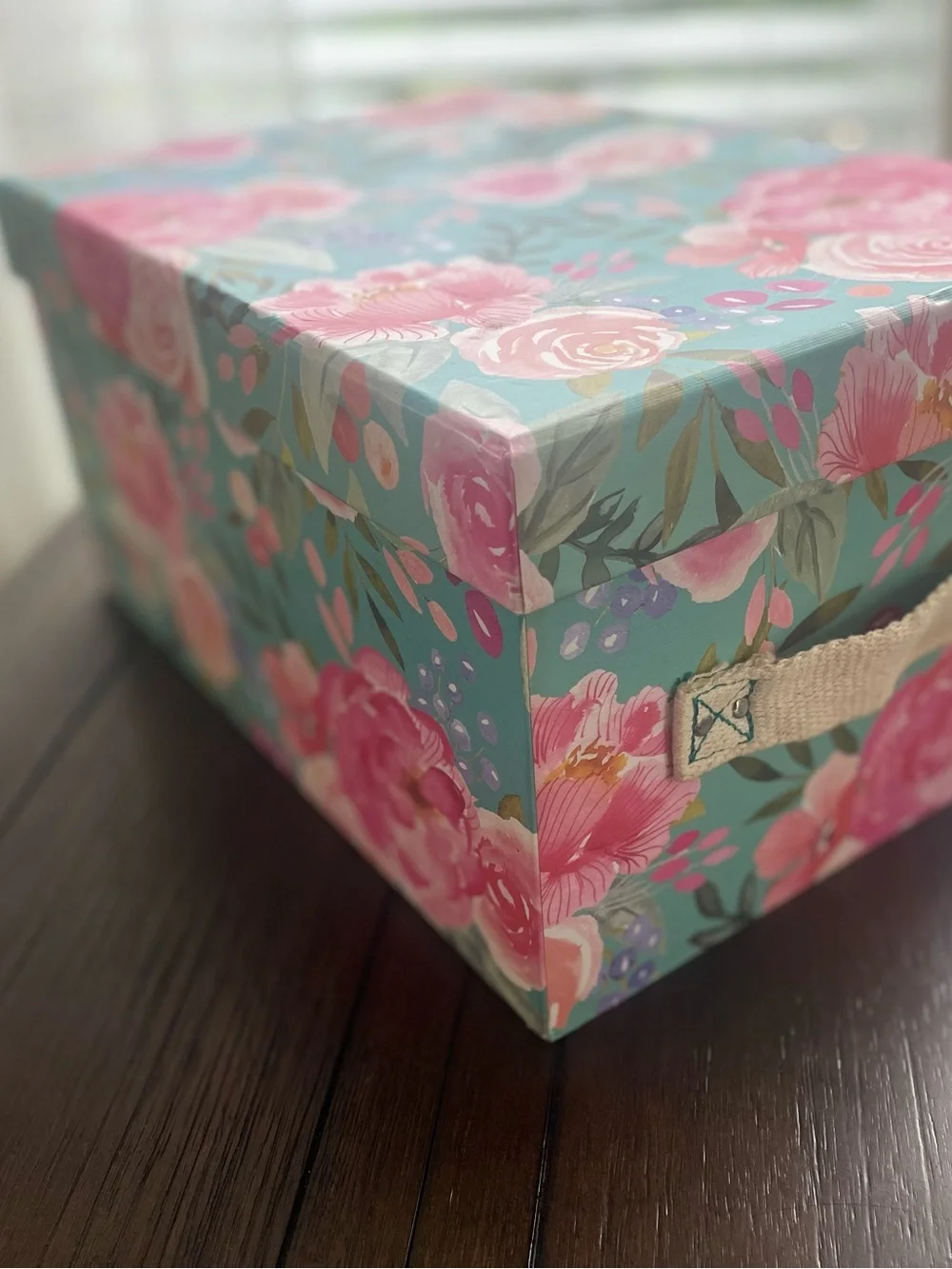 Clementine Paper Company Storage Box in Teal and Pink, 9” X 13” X 7” high appx